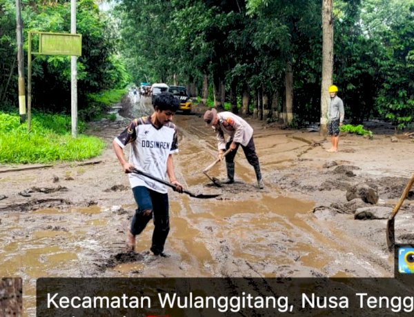 Polsek Wulanggitang Sigap Tangani Dampak Banjir, Pengguna Jalan Trans Larantuka–Maumere Diimbau Waspada