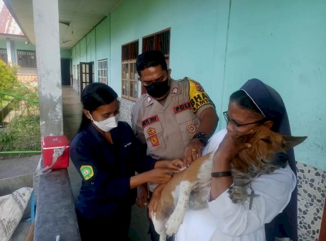 Antisiapasi Rabies, Bhabinkamtibmas Dampingi Petugas Lakukan Vaksin Rabies