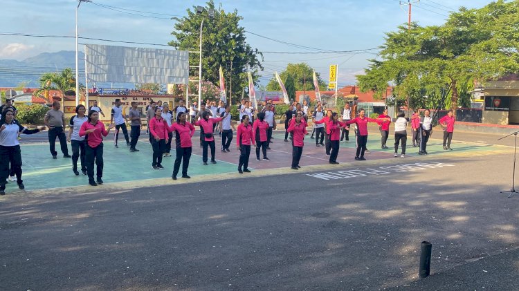 Meriahkan Hari Bhayangkara ke 78, Polres Flotim Gelar Olah raga bersama di Lapangan Mapolres Flotim.