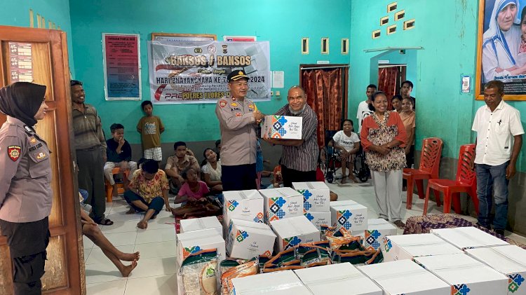 Bhakti sosial Polres Flotim bagikan Bansos di Panti Asuhan Adimister Kab. Flotim.