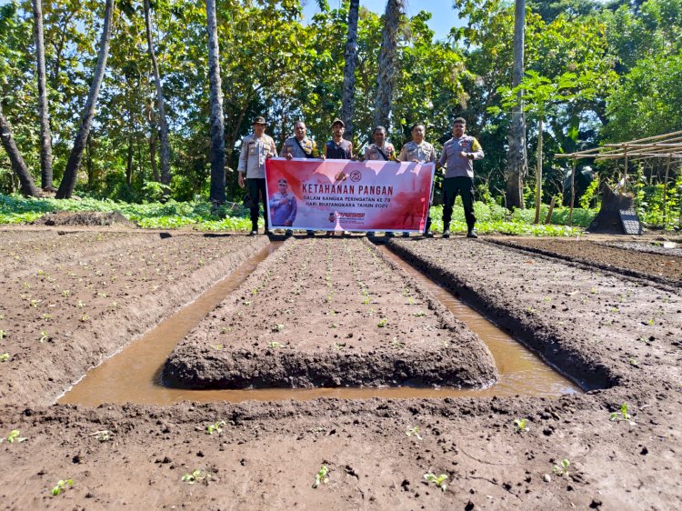 Polsek Adonara Barat Polres Flores Flotim laksanakan Giat tanam pohon dan ketahanan Pangan dalam rangka Hari Bhayangkara ke 78 tahun 2024.