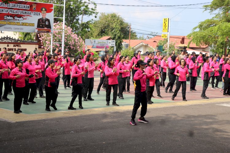 Kegembiraan Bhayangkari Cabang Flotim dibawah Ketua Ny Tria Nyoman, Olah raga bersama Dalam Rangka HUT HKGB ke 72 tahun  2024.