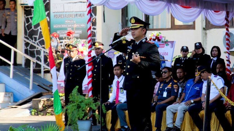 Kapolres Flores Timur AKBP Adhitya Octorio Putra Pimpin Upacara Hari Bhayangkara ke-80