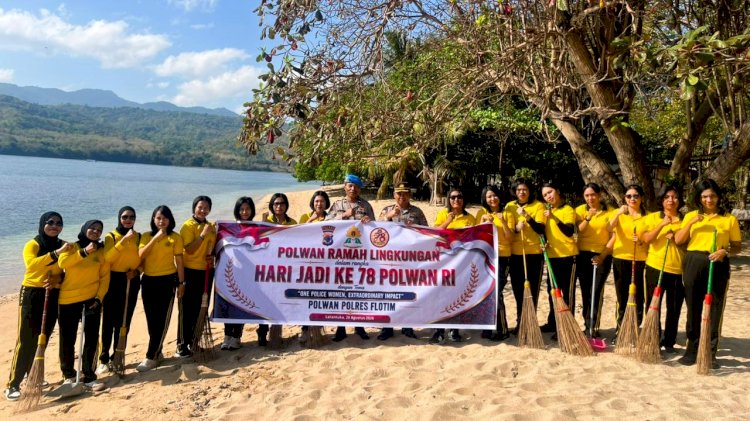 Polwan Ramah Lingkungan, Polres Flotim Gelar Bakti Sosial di Pantai