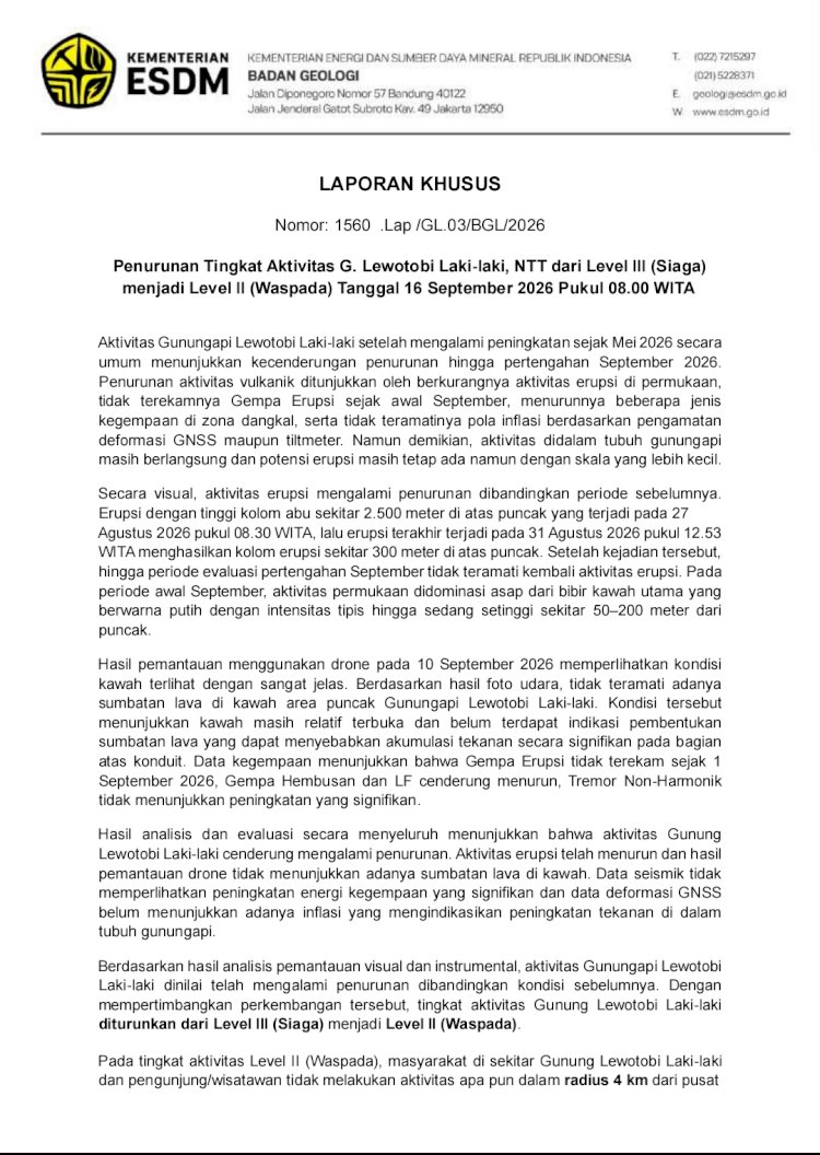 Lewotobi Laki-laki Turun Level, Masyarakat Tetap Waspada dan Ikuti Informasi Resmi